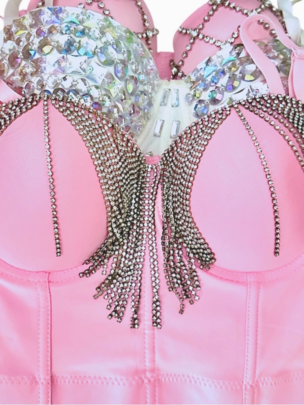 Pink Bustier Corset With Rhinestone Fringe Tassels. S/M